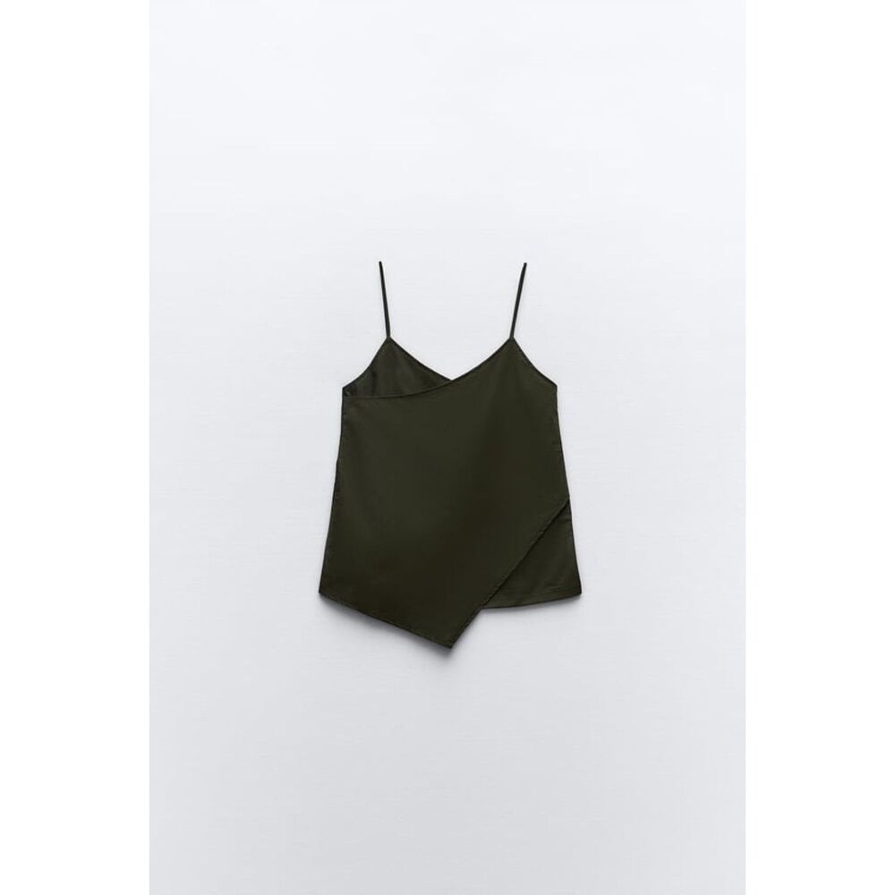Green Zara Cross Wrap Front Asymmetrical Hem Mixed Media Tank Cami Top (NWT)